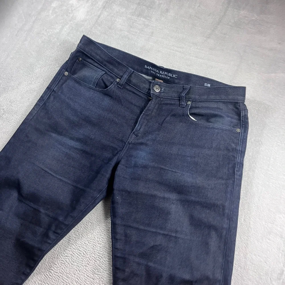 Banana Republic Traveler Slim Fit Jeans Mens 34x30 Dark Wash Indigo Blue
